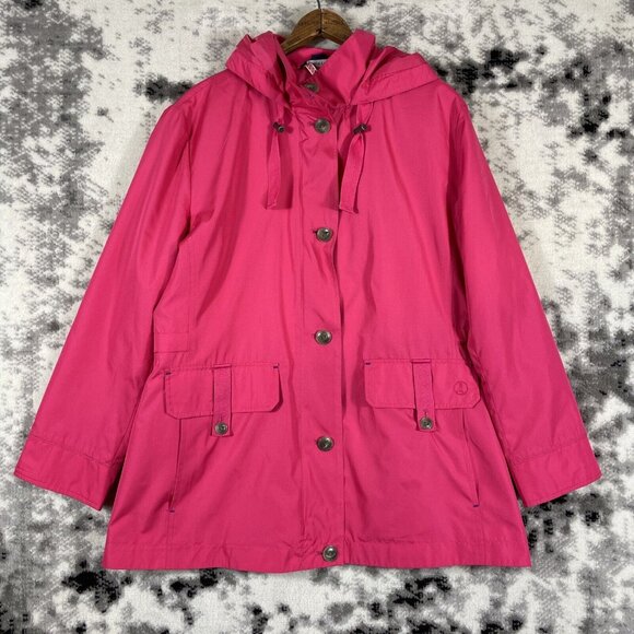 Lands End Windbreaker Jacket Womens Size‎ PXL Pink Button Down Full Zip Hooded - Picture 1 of 10